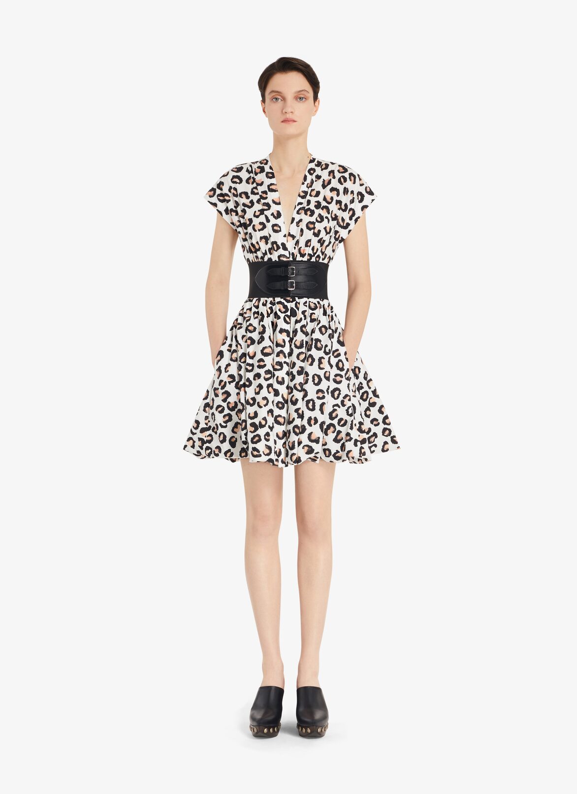Belted Leopard poplin Dress ALAÏA WHITE/BLACK BELTED LEOPARD POPLIN DRESS